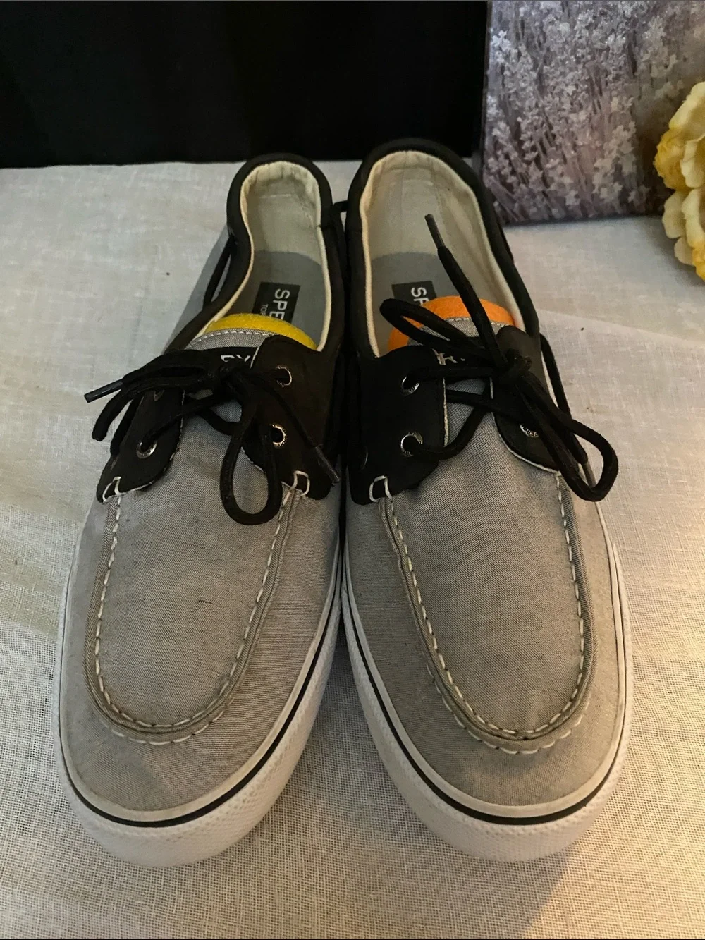 Sperry SZ 13 Top Sider Bahama Gray Canvas & Black Leather Boat Shoes